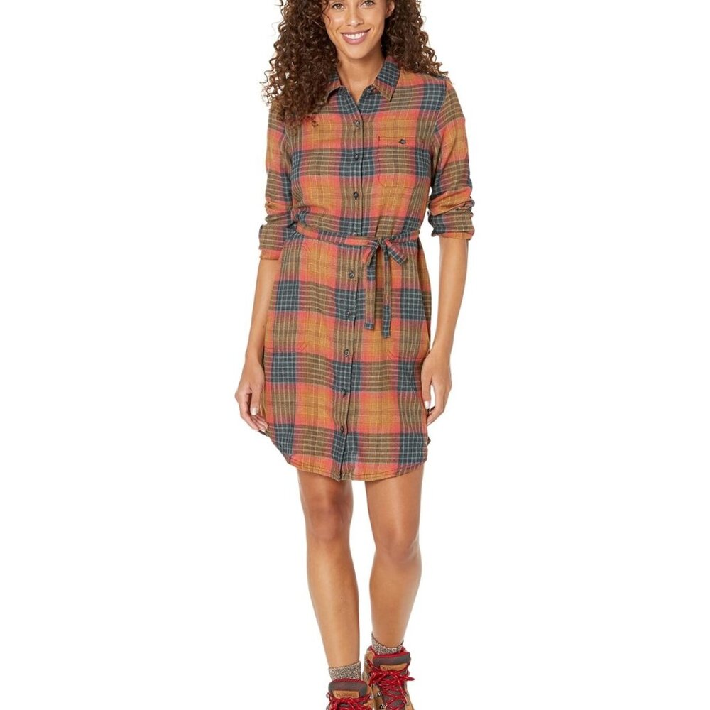NWT Toad&Co Re-Form Flannel Shirt Dress in Cedar Ombre Plaid S CABINCORE CASUAL